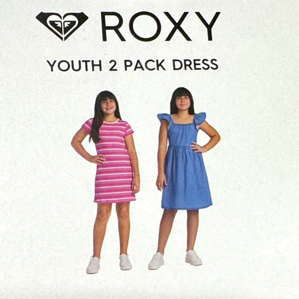 Roxy Youth Pink Striped and Blue Dress Set